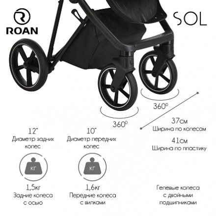 Детская коляска 2 в 1 Roan Sol Cloud Grey/Black/руч.Черный