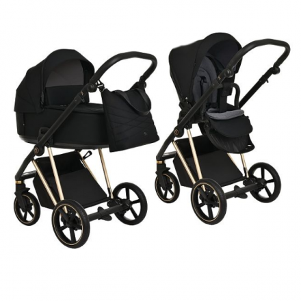 Детская коляска 2 в 1 Roan Sol Luxury True Black/Gold/руч.Черный