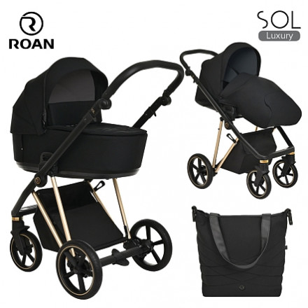 Детская коляска 2 в 1 Roan Sol Luxury True Black/Gold/руч.Черный