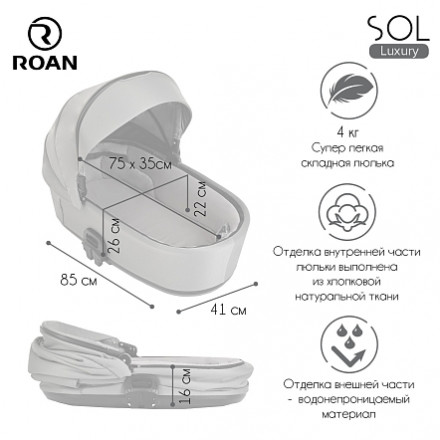 Детская коляска 2 в 1 Roan Sol Luxury True Black/Gold/руч.Черный