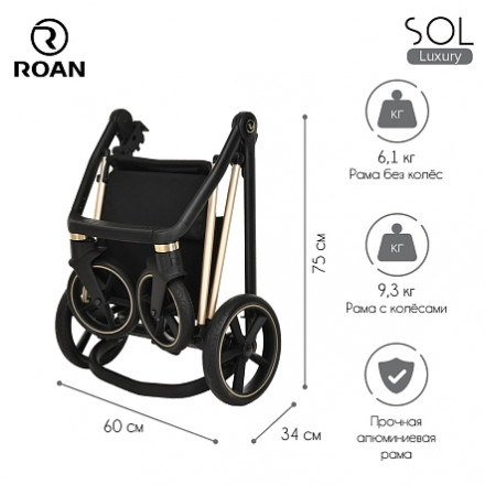 Детская коляска 2 в 1 Roan Sol Luxury True Black/Gold/руч.Черный