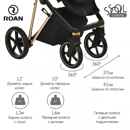 Детская коляска 2 в 1 Roan Sol Luxury True Black/Gold/руч.Черный