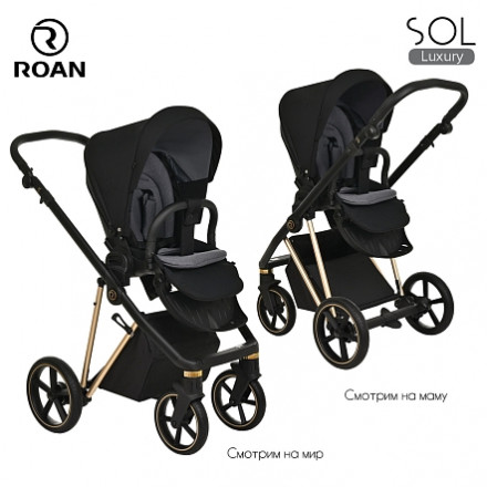 Детская коляска 2 в 1 Roan Sol Luxury True Black/Gold/руч.Черный