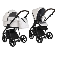 Детская коляска 2 в 1 Roan Sol Кожа White/Black/руч.Тем.коричневый