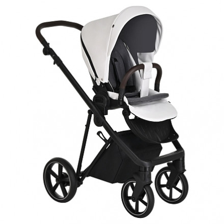 Детская коляска 2 в 1 Roan Sol Кожа White/Black/руч.Тем.коричневый