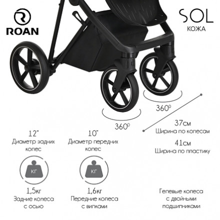 Детская коляска 2 в 1 Roan Sol Кожа Misti Mint/Grey/руч. Серый