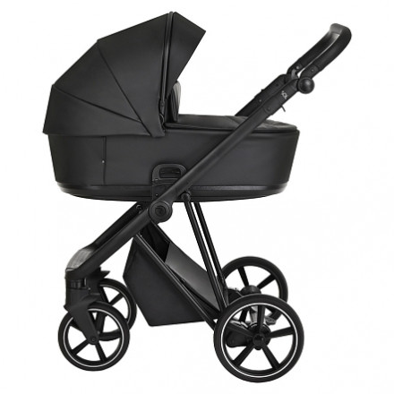 Детская коляска 2 в 1 Roan Sol Кожа Black /Black/руч.Черный
