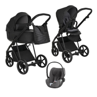 Детская коляска 3 в 1 Roan Sol Кожа Black /Black/руч.Черный