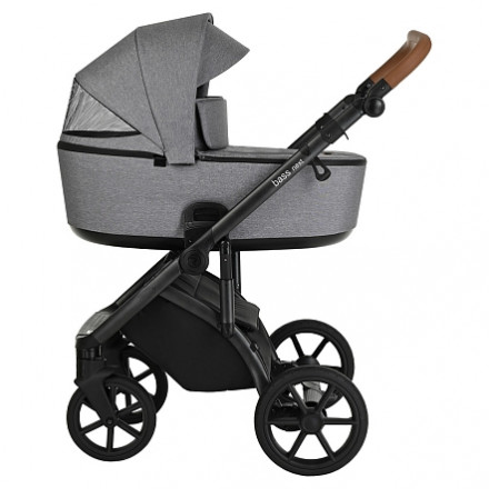Детская коляска 3 в 1 Roan Bass Next Shiny Grey/Black/ руч.Коричневый