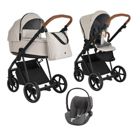 Детская коляска 3 в 1 Roan Sol Кожа Island Stone /Black/ руч.Коричневый