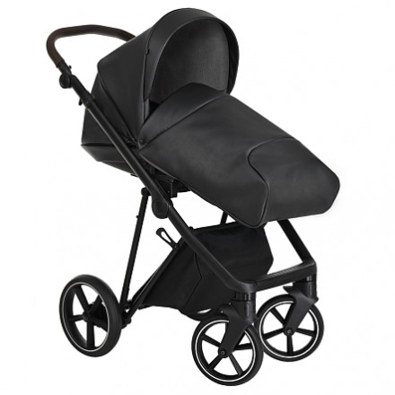 Детская коляска 3 в 1 Roan Sol Кожа Black Pearl/Black/руч.Тем.коричневый
