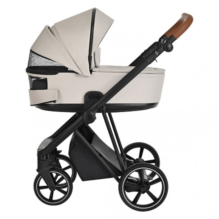 Детская коляска 4 в 1 Roan Sol Кожа Island Stone /Black/ руч.Коричневый