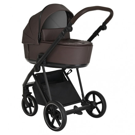 Детская коляска 4 в 1 Roan Sol Кожа Chocolate/Black/руч.Тем.коричневый