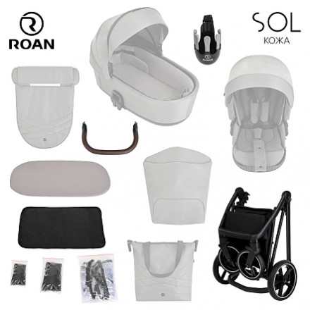 Детская коляска 4 в 1 Roan Sol Кожа Chocolate/Black/руч.Тем.коричневый