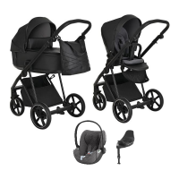 Детская коляска 4 в 1 Roan Sol Кожа Black /Black/руч.Черный