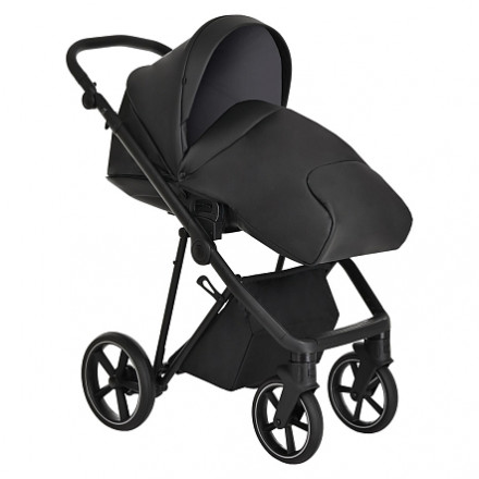 Детская коляска 4 в 1 Roan Sol Кожа Black /Black/руч.Черный