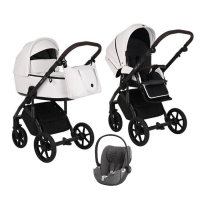 Детская коляска 3 в 1 Roan Bass Next Экокожа White/Black/ руч.Тем.коричневый