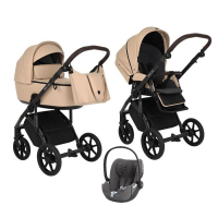 Детская коляска 3 в 1 Roan Bass Next Экокожа Caramel/Black/ руч.Тем.коричневый