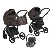 Детская коляска 3 в 1 Roan Bass Next Экокожа Chocolate/Black/ руч.Тем.коричневый