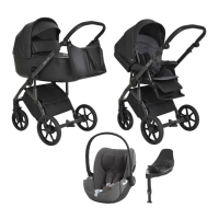 Детская коляска 4 в 1 Roan Bass Next Экокожа Black Pearl/Black/ руч.Тем.коричневый