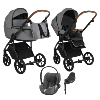 Детская коляска 4 в 1 Roan Bass Next Shiny Grey/Black/ руч.Коричневый