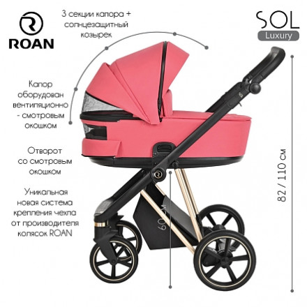 Детская коляска 4 в 1 Roan Sol Luxury Viva Magenta/Gold/руч.Черный