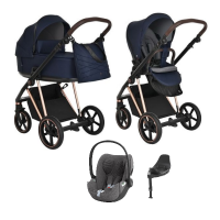 Детская коляска 4 в 1 Roan Sol Luxury Mystic Blue/Rose Gold/руч.Тем.Коричневый