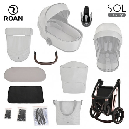 Детская коляска 4 в 1 Roan Sol Luxury Cocoa/Rose Gold/руч.Тем.Коричневый