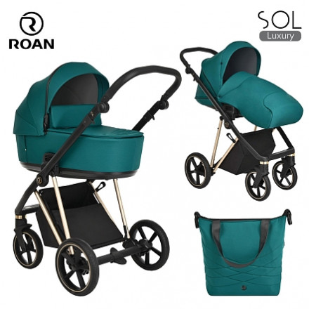 Детская коляска 3 в 1 Roan Sol Luxury Deep Laket/Gold/руч.Черный