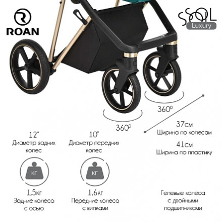 Детская коляска 3 в 1 Roan Sol Luxury Deep Laket/Gold/руч.Черный