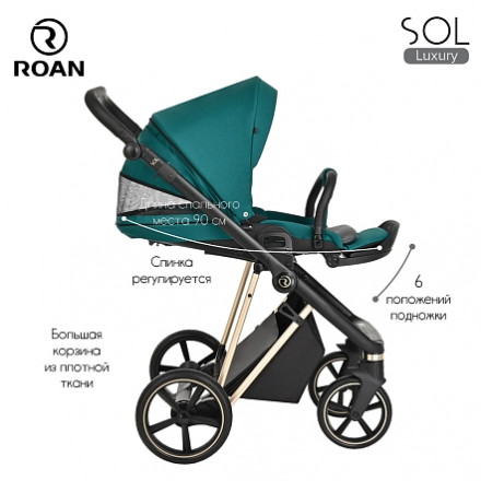 Детская коляска 3 в 1 Roan Sol Luxury Deep Laket/Gold/руч.Черный