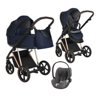 Детская коляска 3 в 1 Roan Sol Luxury Mystic Blue/Rose Gold/руч.Тем.Коричневый